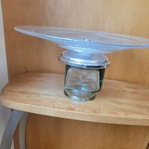 Vintage 12" Glass Party Serving Tray with Silverplated Pedestal